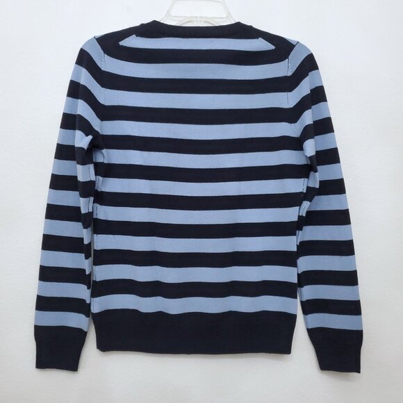 346 Brooks Brothers Navy/Light Blue Striped Merino Wool V-neck Sweater Small - Picture 6 of 13